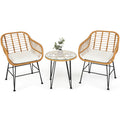3 Pieces Rattan Furniture Set With Cushioned Chair Table