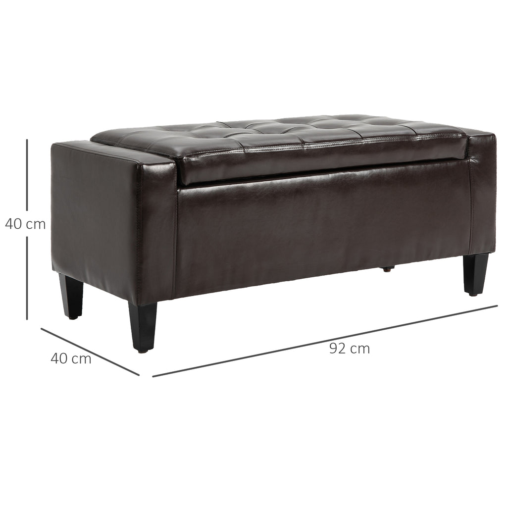 PU Leather Storage Ottoman Bench Storage Chest Tufted Ottoman Cube W/ Flipping Top 92L X 40W X 40H Cm Brown