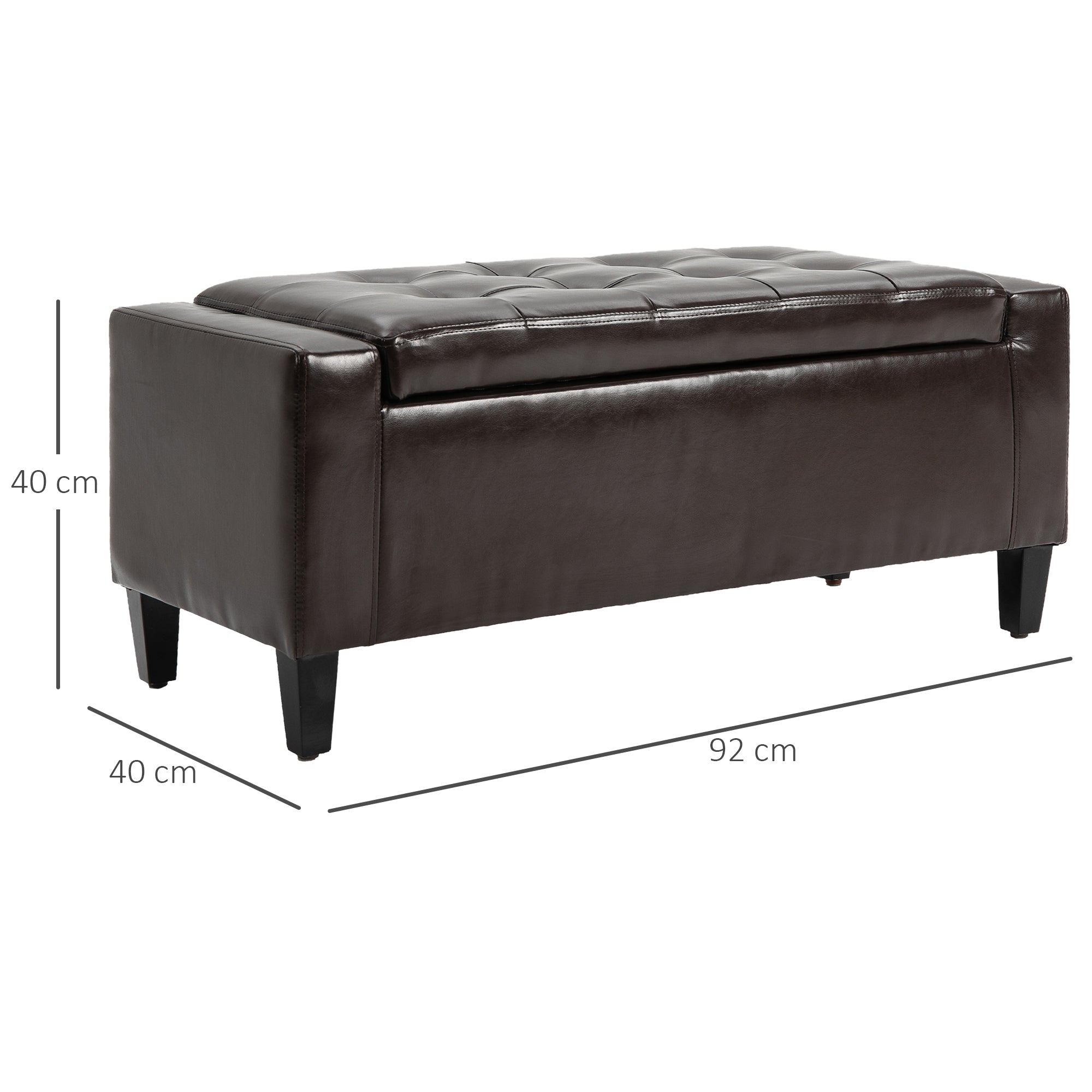 PU Leather Storage Ottoman Bench Storage Chest Tufted Ottoman Cube W/ Flipping Top 92L X 40W X 40H Cm Brown