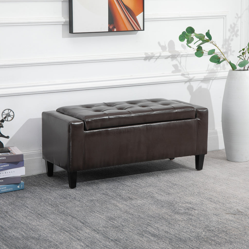 PU Leather Storage Ottoman Bench Storage Chest Tufted Ottoman Cube W/ Flipping Top 92L X 40W X 40H Cm Brown