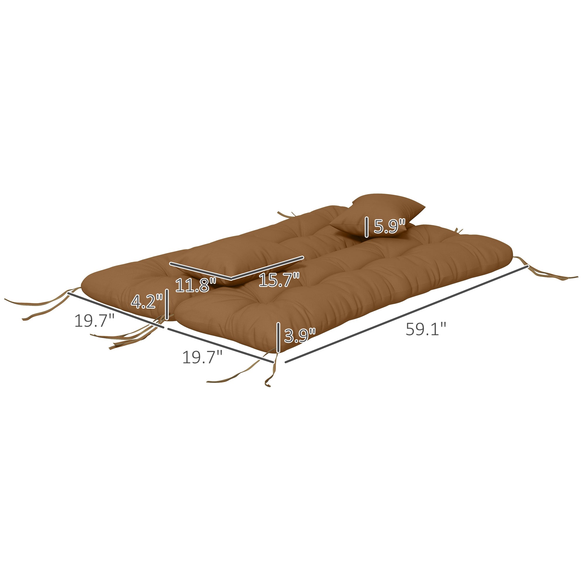 59" Tufted Bench Cushions & Throw Pillows, Replacement Bench Seat Pad, Back & 2 Pillows For Outdoor Furniture, Tan