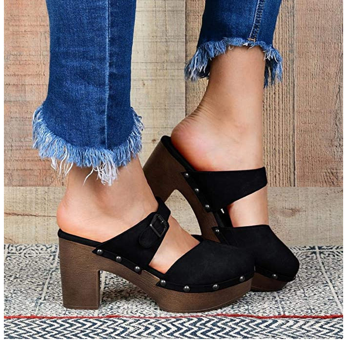 Baotou Backspace Thick Heel Simple Wild Lazy Lady Sandals And Slippers Single Shoes