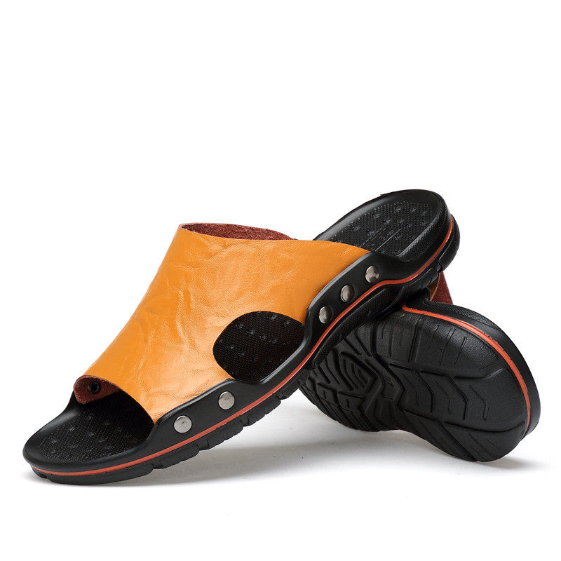 Summer New Cool And Breathable Men's Shoes One Word Slippers Beach Sandals