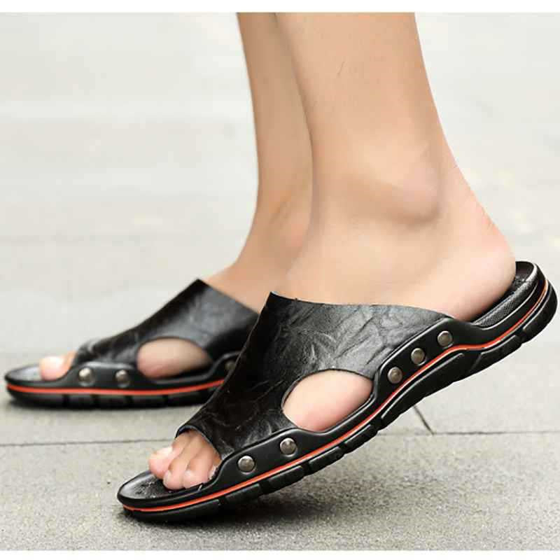 Summer New Cool And Breathable Men's Shoes One Word Slippers Beach Sandals