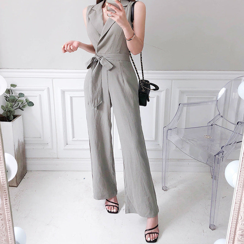 Jumpsuit Ladies Ladies Fashion Lapel Sleeveless