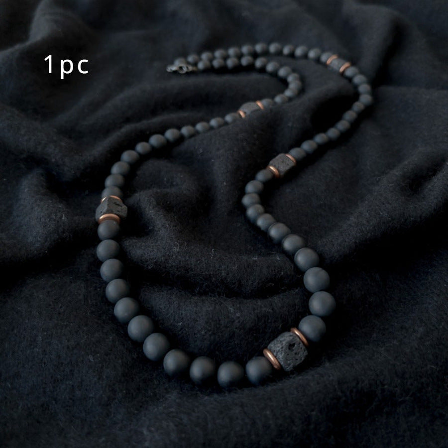 Black Lava Balance Necklace Men's Beads