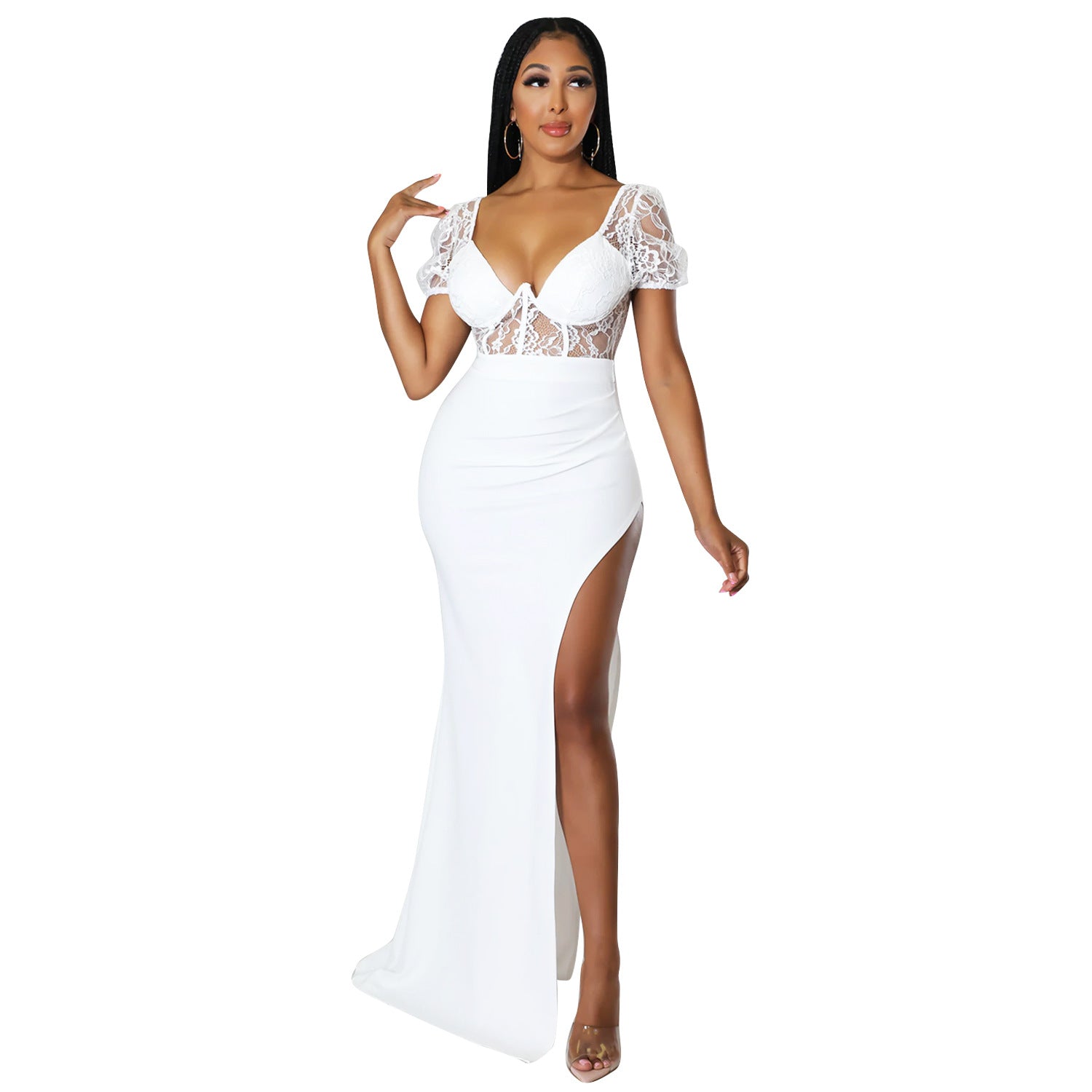 Ladies Fashion Lace Ladies Slit Long Dress