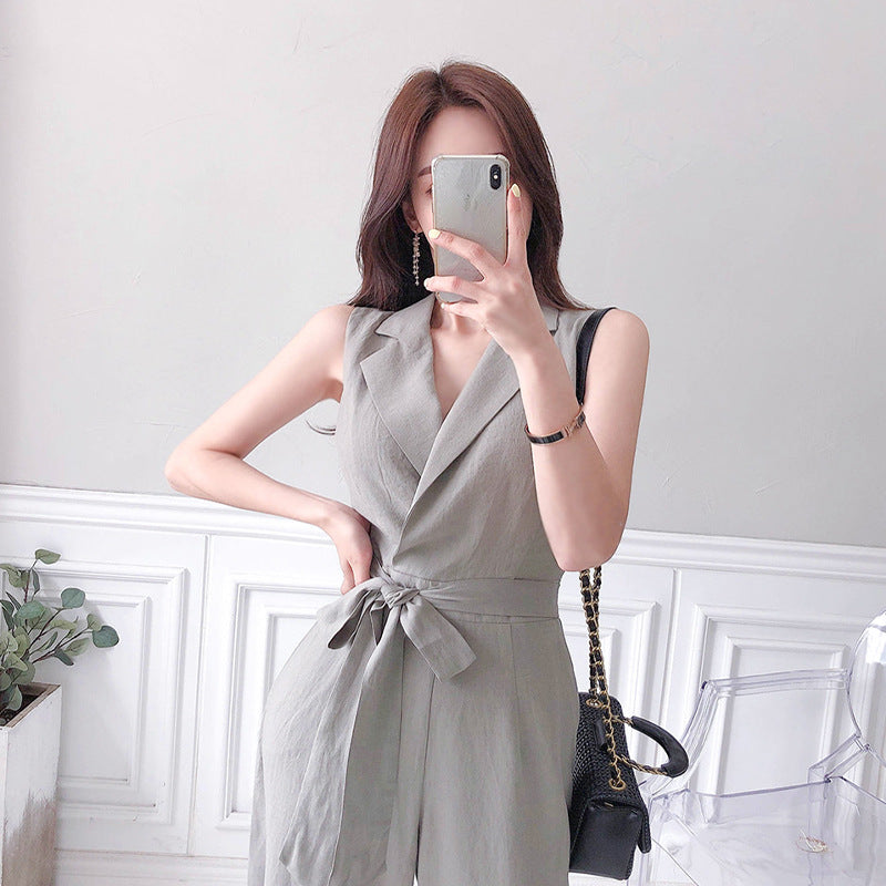 Jumpsuit Ladies Ladies Fashion Lapel Sleeveless