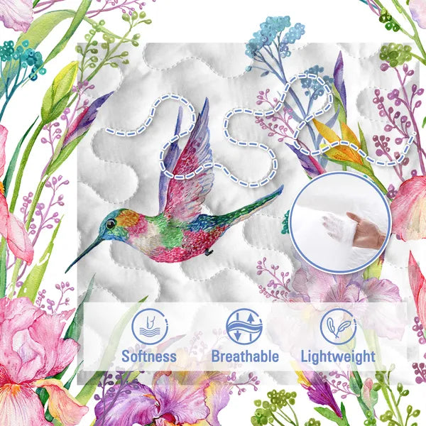 3pcs Colorful Bird Flower Design Quilt Set Soft Warm Bedding Set Include 1 Quilt And 2 Pillowcases For Home Bedroom Decor All Season