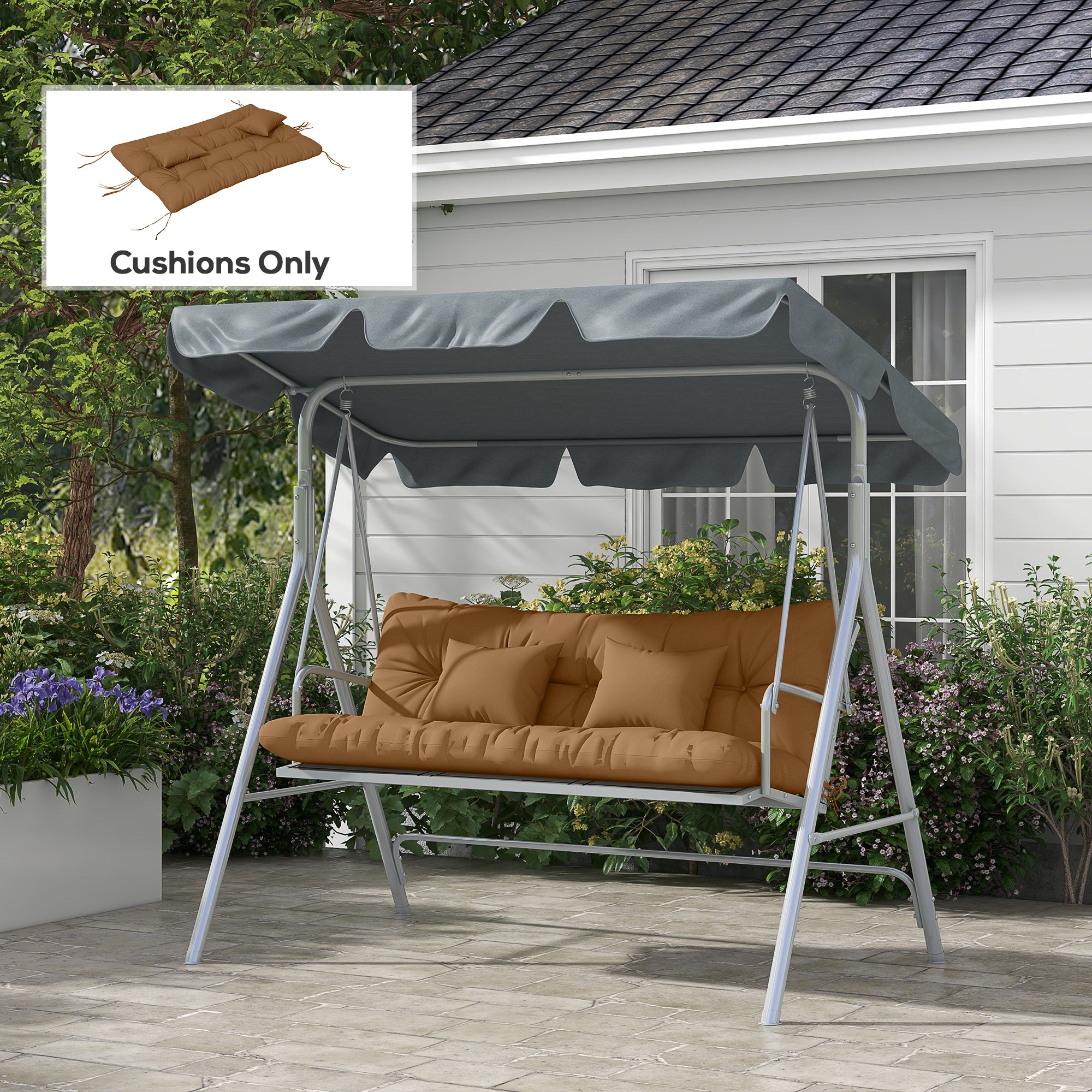 59" Tufted Bench Cushions & Throw Pillows, Replacement Bench Seat Pad, Back & 2 Pillows For Outdoor Furniture, Tan