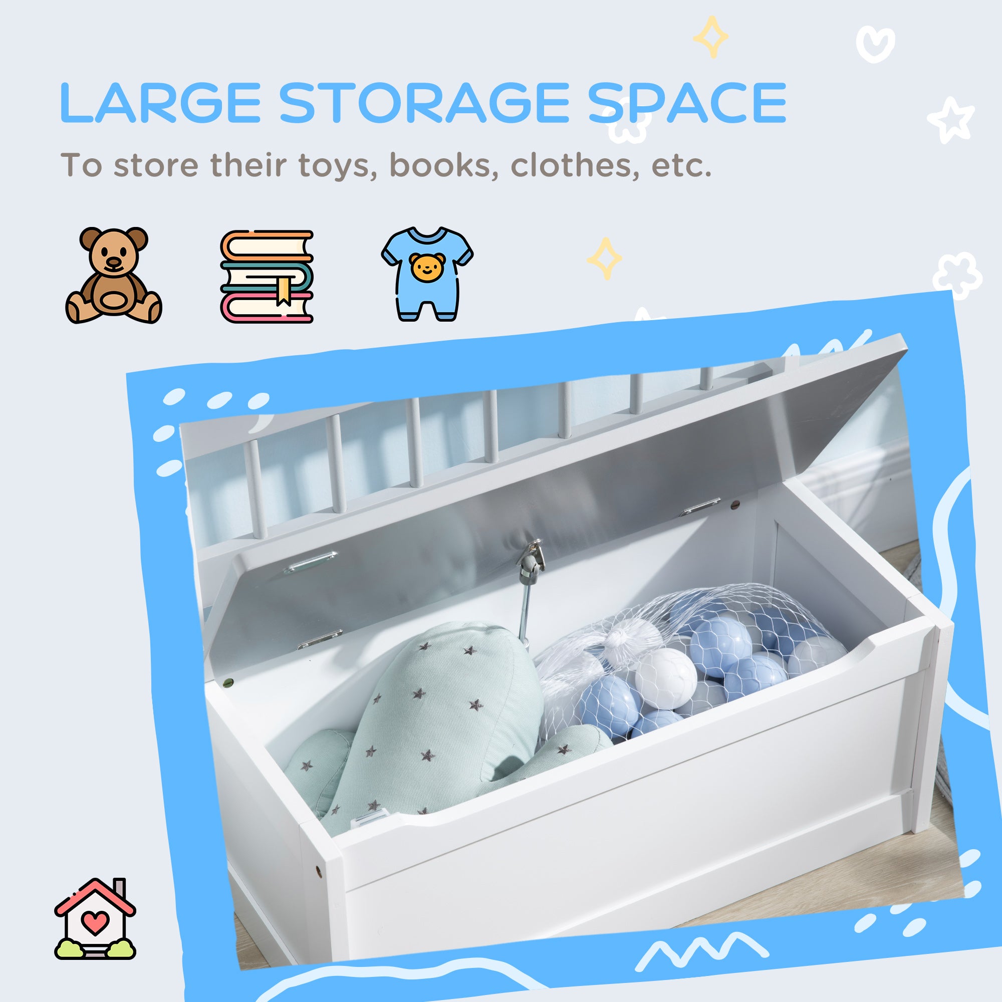 Toddler Toy Box Storage Bench with Large 27 L Interior, Kids Storage Bench Seat with Storage for Toddler Playroom Furniture, Kids Bedroom Furniture, Toy Organizer and Storage Bin, Gray