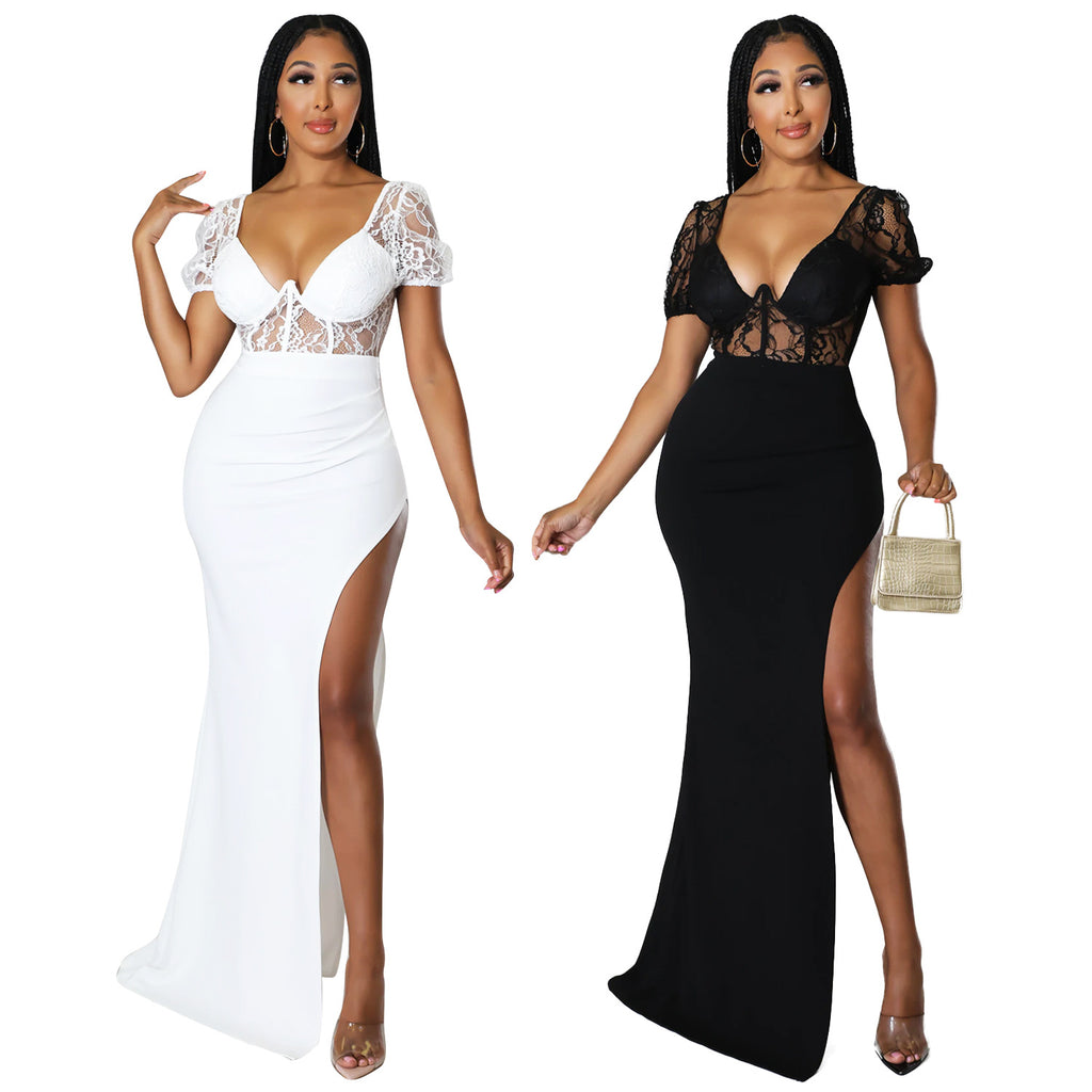 Ladies Fashion Lace Ladies Slit Long Dress