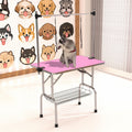 46  Folding Dog Pet Grooming Table Stainless Steel Frame Rubber Mat On Board With Adjustable Arm And Clamps Pet Dog Cat Grooming Table  PINK COLOR