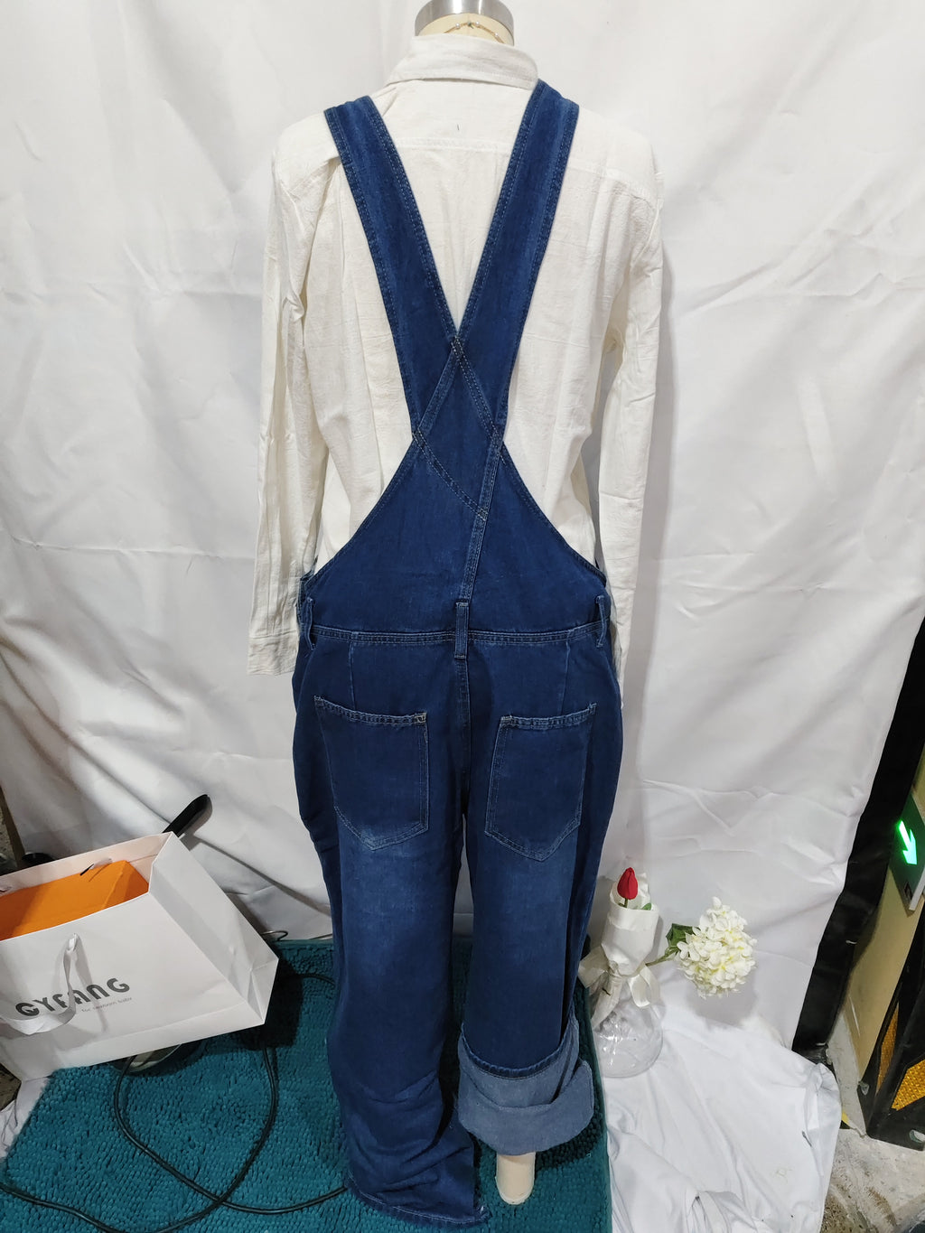 Women's High-Waisted Jumpsuit Overalls With Pockets Loose Fit Denim Trousers Casual Straight Leg Pants