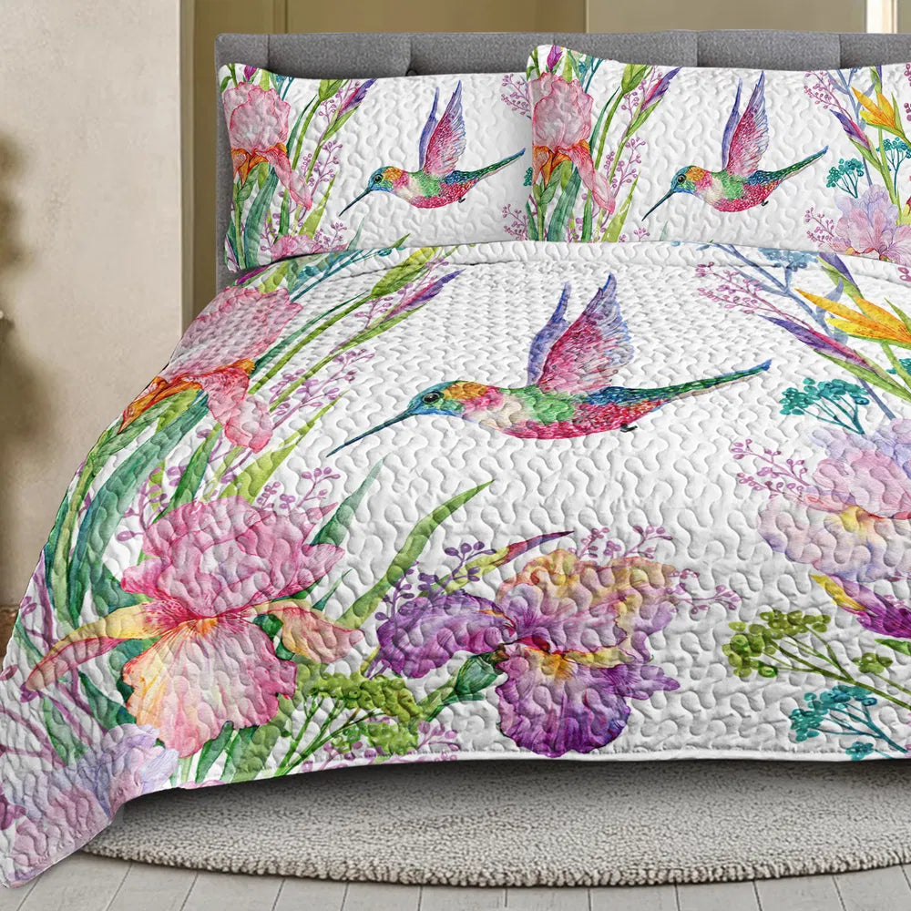 3pcs Colorful Bird Flower Design Quilt Set Soft Warm Bedding Set Include 1 Quilt And 2 Pillowcases For Home Bedroom Decor All Season