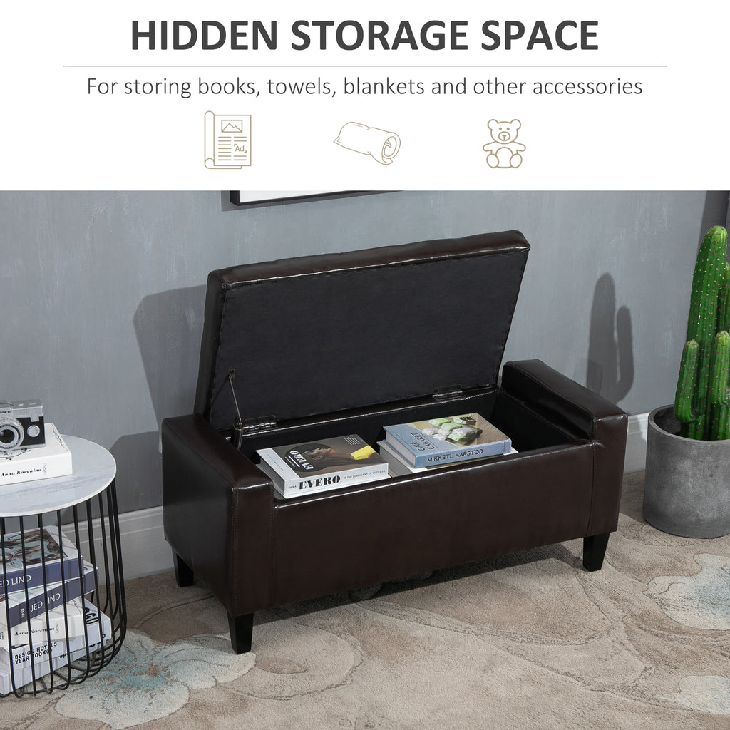 PU Leather Storage Ottoman Bench Storage Chest Tufted Ottoman Cube W/ Flipping Top 92L X 40W X 40H Cm Brown