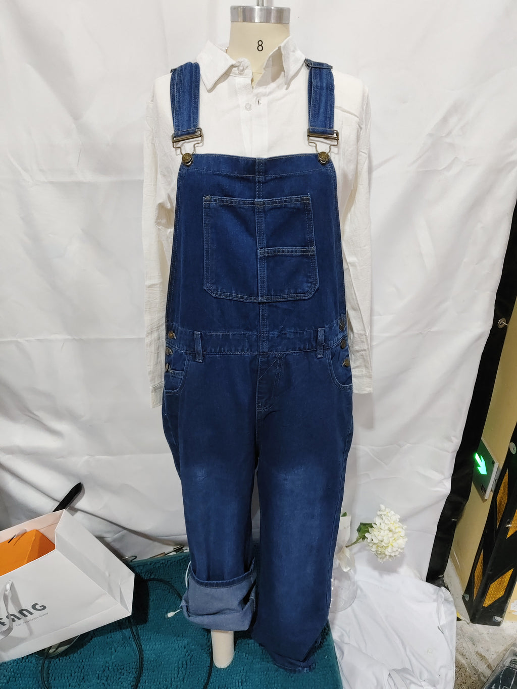 Women's High-Waisted Jumpsuit Overalls With Pockets Loose Fit Denim Trousers Casual Straight Leg Pants