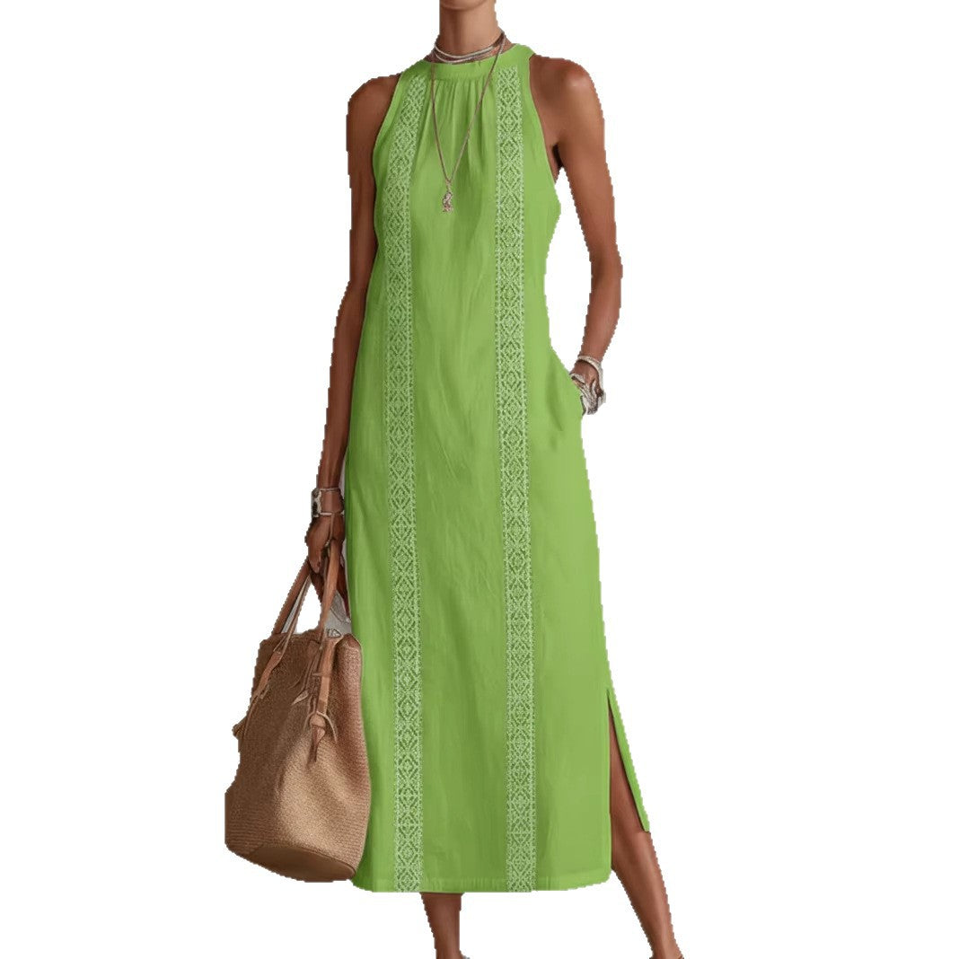 Women's Halter Neck Sleeveless Dress Lace Patchwork Holiday Style Summer Top