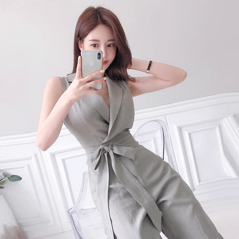 Jumpsuit Ladies Ladies Fashion Lapel Sleeveless