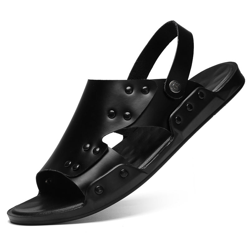 Men's Spring And Autumn Slippers Cowhide Large Size Beach Shoes Sandals