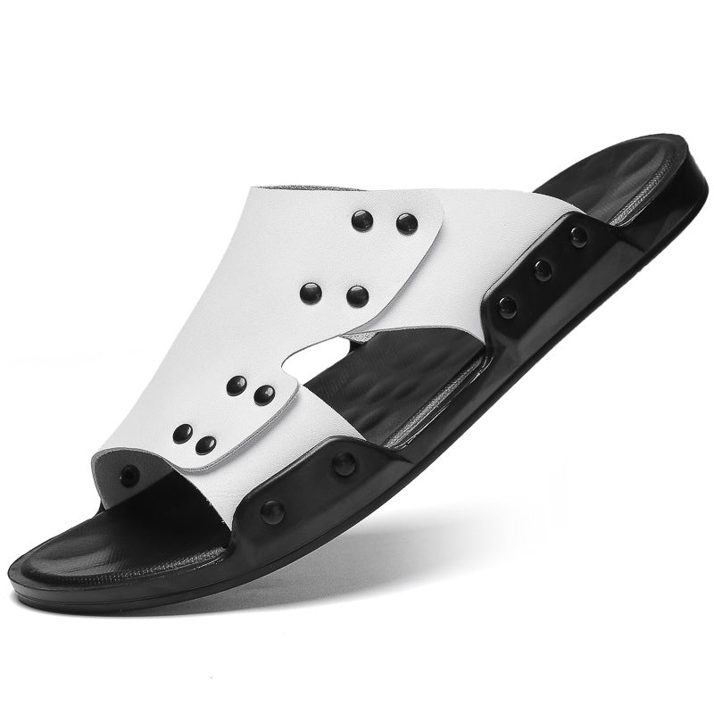 Men's Spring And Autumn Slippers Cowhide Large Size Beach Shoes Sandals