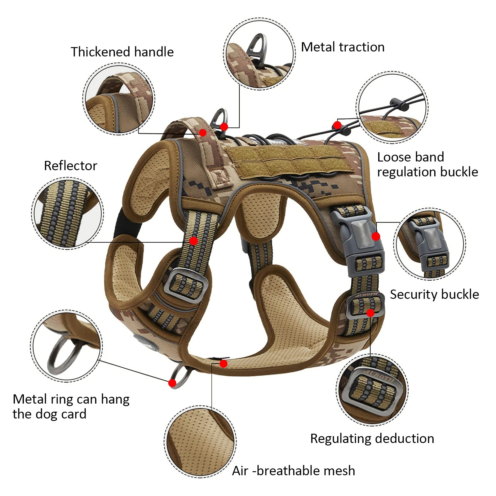 Dog Harness Tactical No Pull Adjustable Pet Military Working Training Vest S-XL-Dog-Vest-Camo-M-500126
