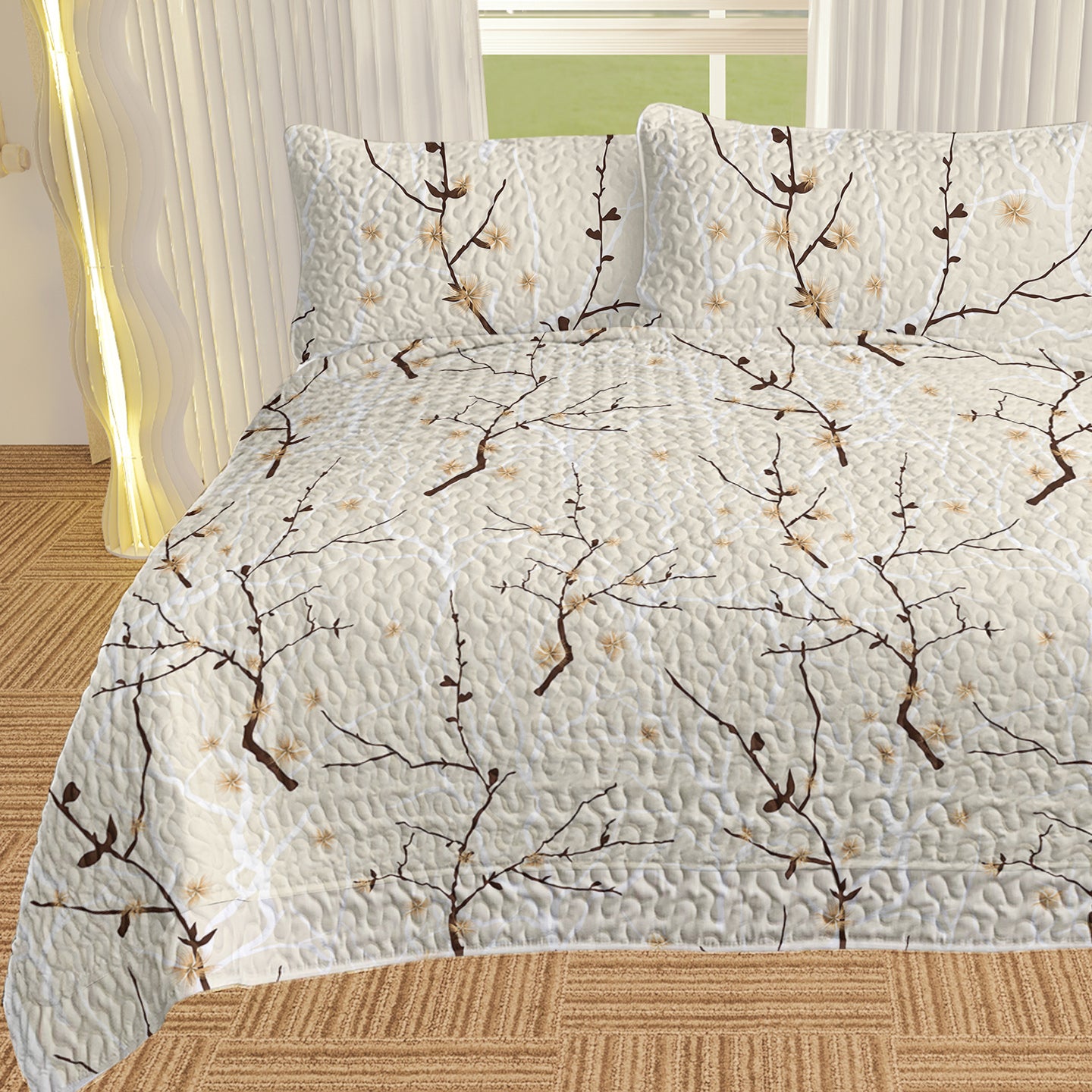 3pcs Minimalist Tree Branch Patterned Blankets Suitable For All Seasons, Including Flower And Autumn Leaf Bedding Sets With 2 Pillowcases, Suitable For Children And Adults