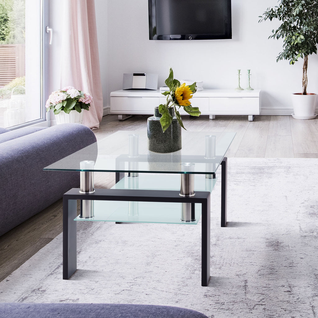 Rectangle Glass Coffee Table, Clear Coffee Table, Modern Side Center Tables For Living Room, Living Room Furniture