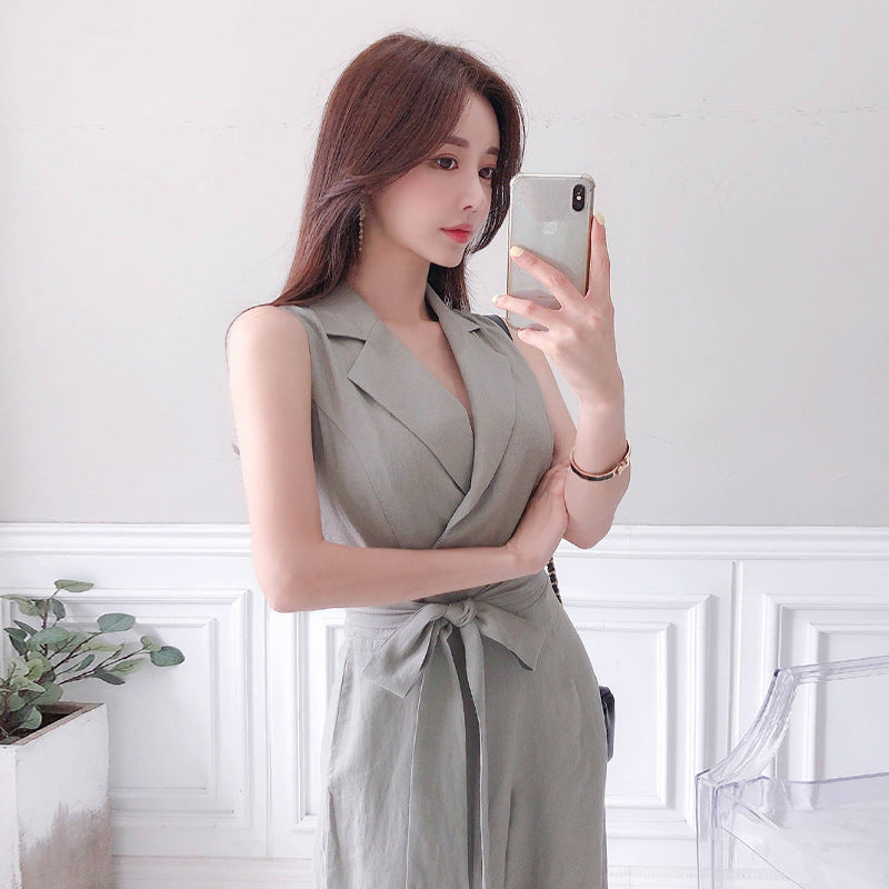 Jumpsuit Ladies Ladies Fashion Lapel Sleeveless